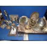 A quantity of plate and EPNS items including candlesticks, sauce boat, toast rack, tankard, etc.