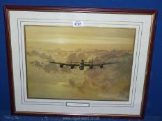 A framed and mounted print titled 'Outbound Lancaster' by Gerald Coulson 21" x 17".