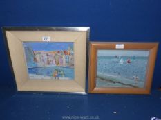 A modern framed oil on board titled 'The Beach Evening' by Charles Howard along with a