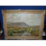 A mid 20th c. Oil on canvas of a Scottish Highland scene, signed W.