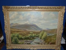 A mid 20th c. Oil on canvas of a Scottish Highland scene, signed W. Lambert Bell, in swept frame.