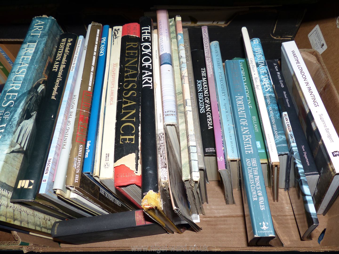 A box of books to include; Michael Horovitz, A New Waste Land, signed by The Artist,