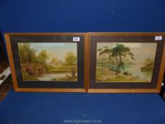 A pair of 20th c. watercolours of British landscapes in original frames, signed D.G.T.