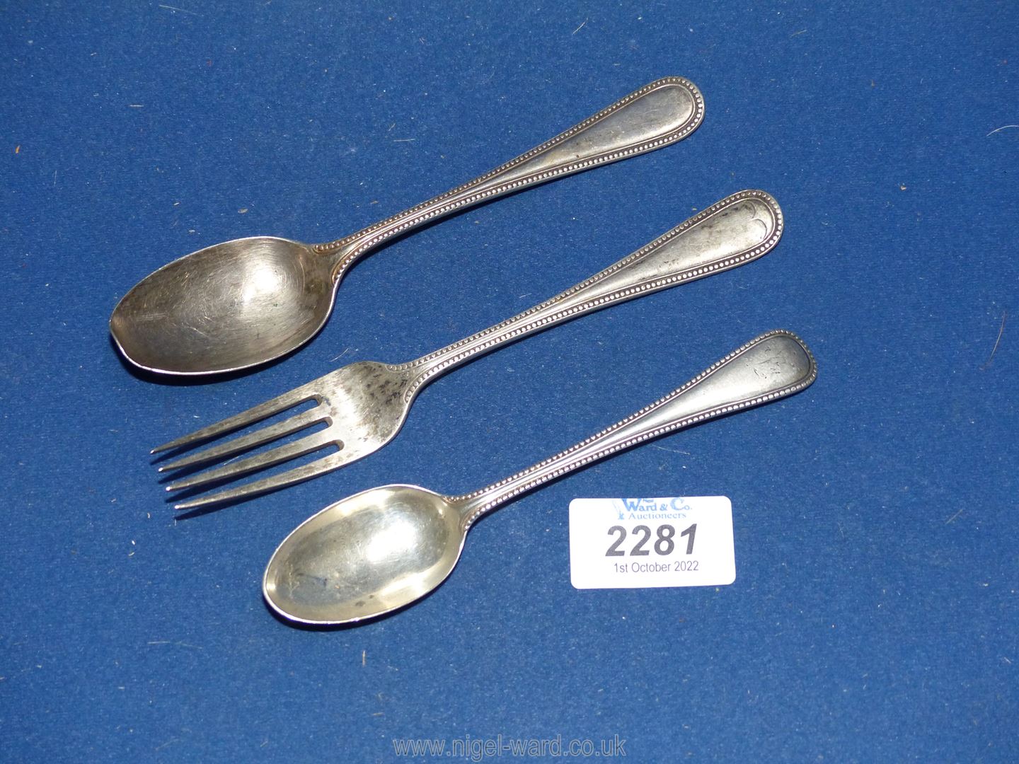 Two Silver Teaspoons, London and a Silver Fork, Exeter 119 gms.