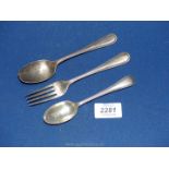 Two Silver Teaspoons, London and a Silver Fork, Exeter 119 gms.