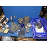 A quantity of silver plate items including coaster set, candelabrums, frames,