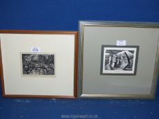 A framed and mounted wood engraving titled 'Avebury' (no: 7/25), initialed lower right 'K.