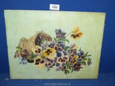 *An oil on canvas of Pansies in a basket.