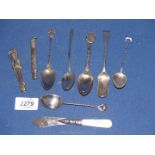 Six assorted Silver Teaspoons, a silver pencil case,