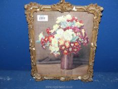 An ornate framed Watercolour of a vase of flowers, signed lower left Bertha Fowle 1932.