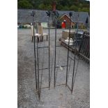 Two garden metal tower plant supports, 65" high.
