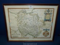 A framed Print of Saxton's Map of Herefordshire 1577, printed in 1964 by Taylowe Ltd.