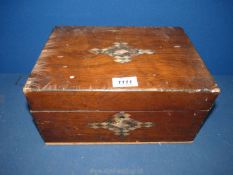 A wooden sewing box with paua shell marquetry inlay with padded fabric lined lid interior, a/f,