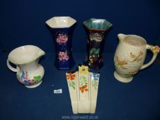 Two hexagonal vases including Corona ware and Denby, Aynsley, Longton,