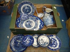 A quantity of blue and white china including meat plate, Coalport, Booths, etc, some a/f.
