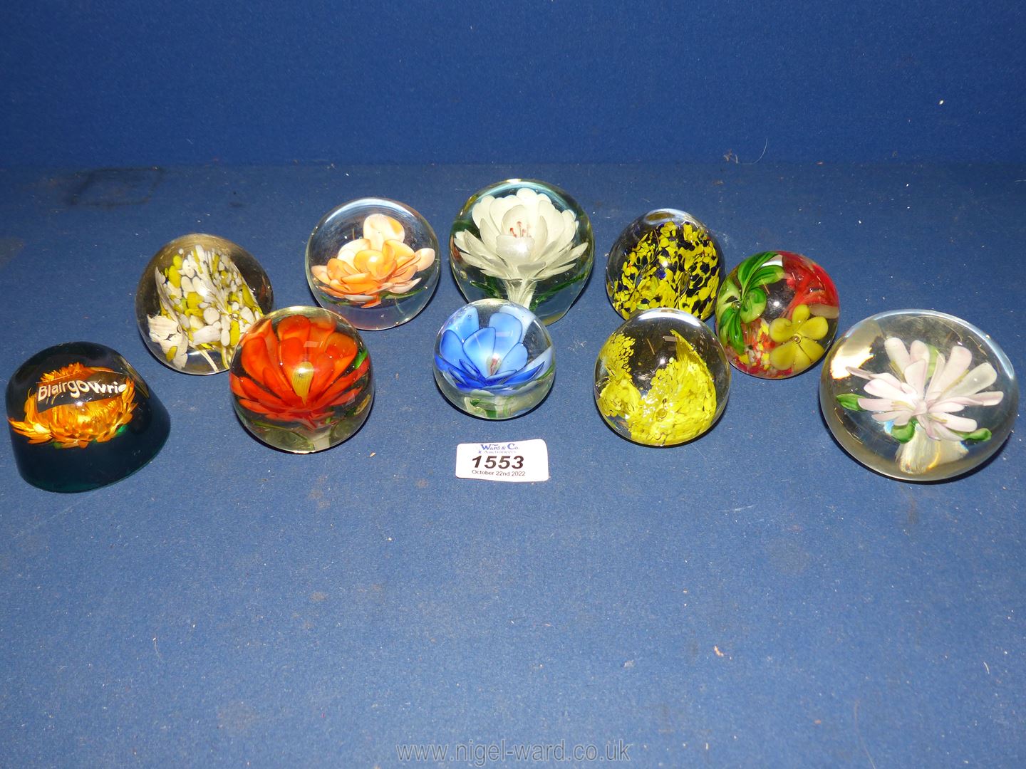 Ten glass floral paperweights, various colours. - Image 2 of 2