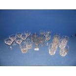 A small quantity of glasses including a set of six gold rimmed port glasses etc.