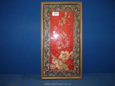 A framed floral silk Embroidery, possibly Chinese, 9 3/4" x 8".