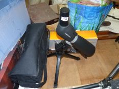A boxed 20=80 mm waterproof zoom spotting Scope, Camlink with tripod and black carrying case.