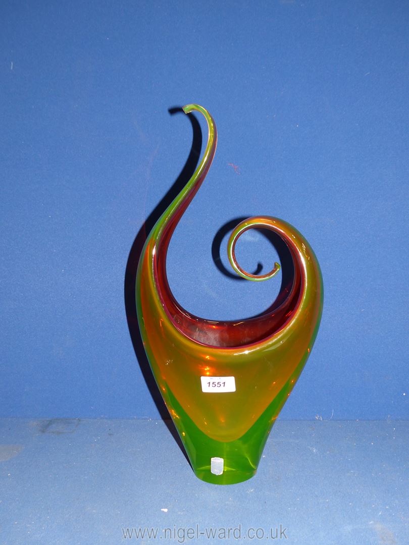 An unsuual Murano 'Grand Prize World Fair Brussels 1958', orange and green Vase, 18'' tall.