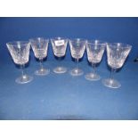 A set of six Waterford "Lismore" wine glasses (tiny chip to one)