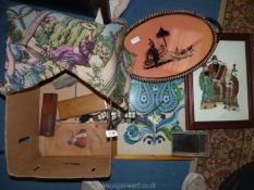 A quantity of miscellaneous including a copper printing block, felt collage picture,