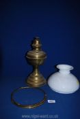 A brass oil lamp with white glass shade, a/f.