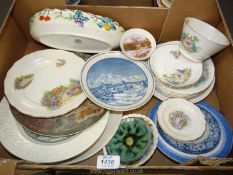 A box of mixed china including Crown Staffordshire trinket dish to celebrate the 25th anniversary