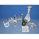 A quantity of mixed glass including an ice bucket, frosted glass decanter, crystal ashtray etc.