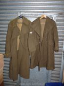 Two Military green coats, one full length, date 1951, both a/f.