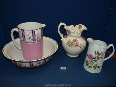 A Royal Staffordshire pottery wash jug and bowl in 'Spring' pattern (chip to rim of jug,