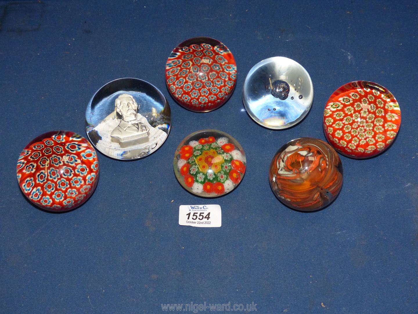 Seven glass paperweights, mostly Millefleur style etc. - Image 2 of 2