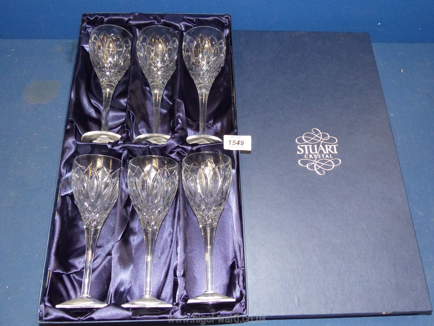 A set of six Stuart Crystal wine glasses boxed.