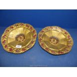 A pair of Goofus glass plate/bowls with raspberry pattern to edge and centre 10½" diameter.