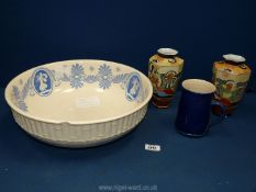 A Copeland 'The Ashburne' c1880 blue and white wash bowl (chip to rim,) an Ewenny mug,