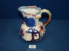 A mid 19th c Davenport Hydra Jug painted in the Imari palette with a fence pattern,