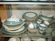 A quantity of Ridgway 'Conway' dinnerware in white with turquoise border including serving platter