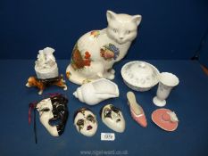 A small quantity of china including fireside cat, Pierrot masks,