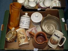 A quantity of jugs and pottery including clay jug a/f,