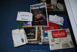 A quantity of wartime memorabilia including D-day anniversary papers, war papers by Ludovic Kennedy,