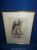 A framed and mounted Watercolour depicting a seated nude, signed lower left J. Traynor.