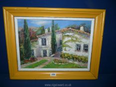 A framed Oil on board depicting a continental house, signed lower right 'Mady Klein Forrau',