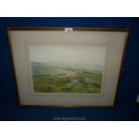 A framed and mounted print of Cornish Hills by Charles E. Brittain, 26¾" x 20½".