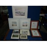 A quantity of prints to include Market Square Alston Cumbria, two beach scenes, floral prints,