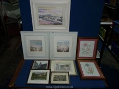 A quantity of prints to include Market Square Alston Cumbria, two beach scenes, floral prints,