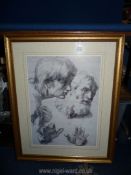 A gilt framed and mounted print Raphael's 'The Heads and Hands of Two Apostles',