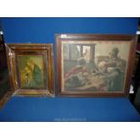 A framed and mounted over varnished religious print of a Mother and child, 14 1/2" x 17 3/4" high,