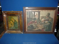 A framed and mounted over varnished religious print of a Mother and child, 14 1/2" x 17 3/4" high,