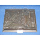 'Stone Manganese Marine': An exceptionally heavy solid bronze plaque cast with a scene of old