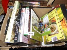 A box of books to include Cooking, Wood carving, Looking after antiques etc.